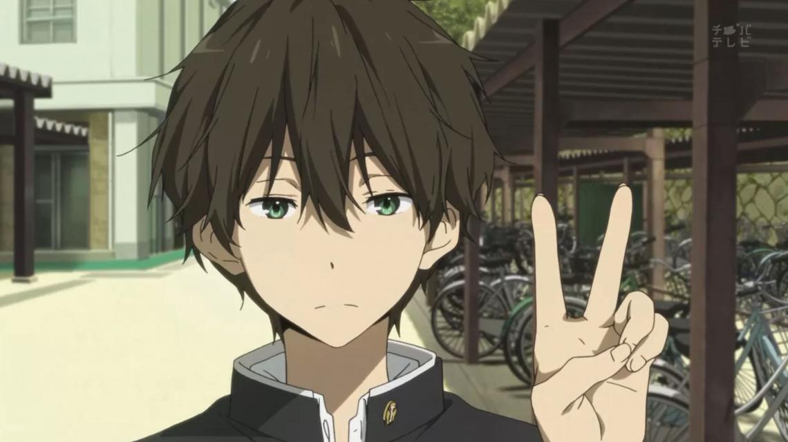 Anime character holding up 2 fingers